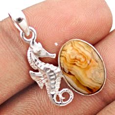 4.54cts natural mexican laguna lace agate 925 silver seahorse pendant t82735