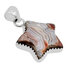 14.12cts natural mexican laguna lace agate 925 silver star fish pendant n10081