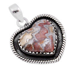 13.07cts natural mexican laguna lace agate heart shape 925 silver pendant n35582