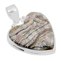 18.36cts natural mexican laguna lace agate heart shape 925 silver pendant y46202