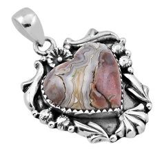 13.65cts natural mexican laguna lace agate heart silver flower pendant n33132