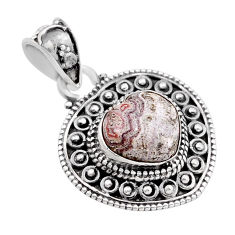4.84cts natural mexican laguna lace agate rough heart 925 silver pendant n51055