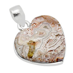 11.11cts natural mexican laguna lace agate rough heart 925 silver pendant y77562
