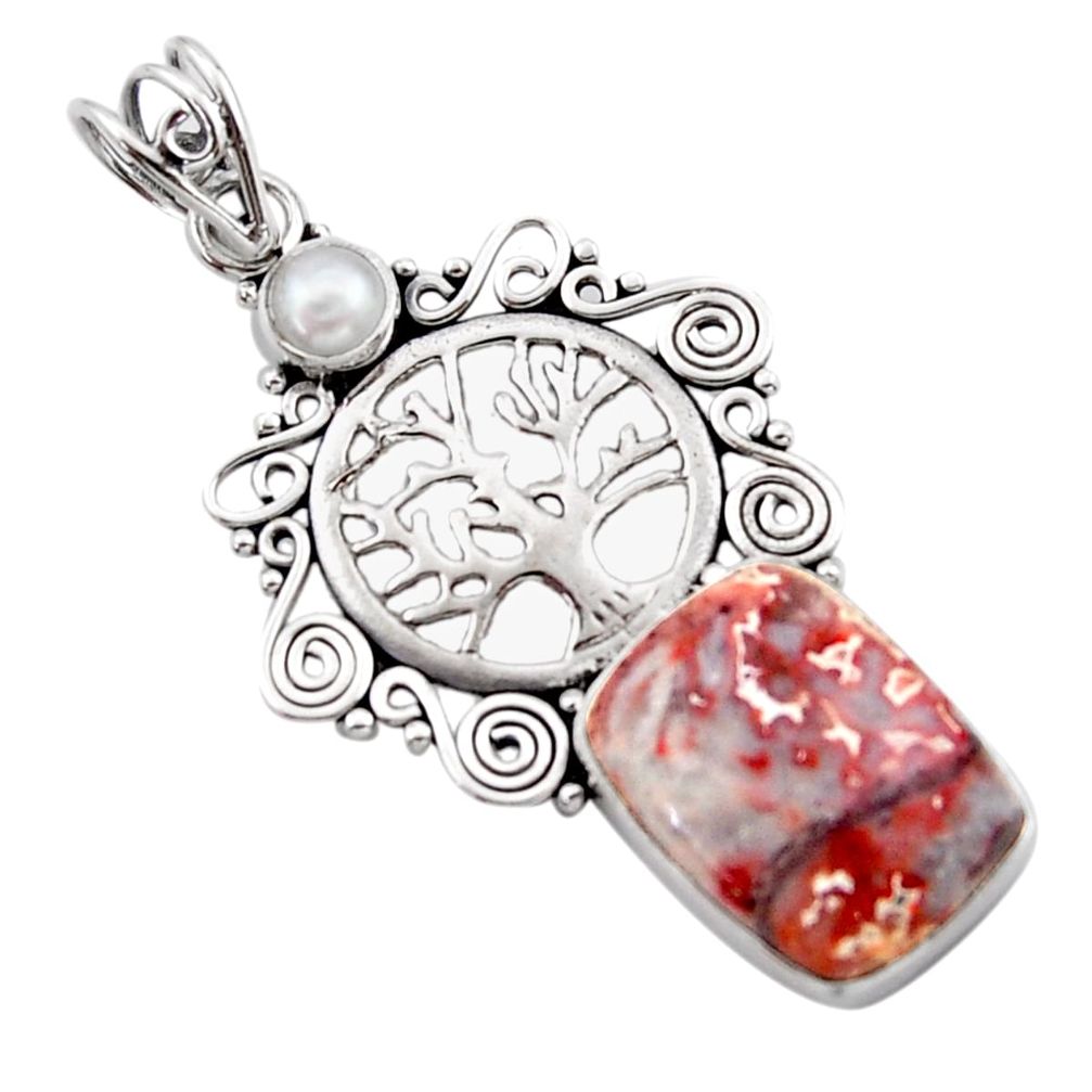 10.37cts natural mexican laguna lace agate silver tree of life pendant d46730