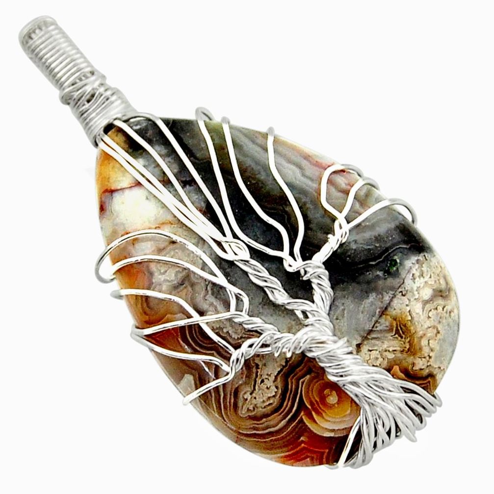 19.29cts natural mexican laguna lace agate silver tree of life pendant d47619