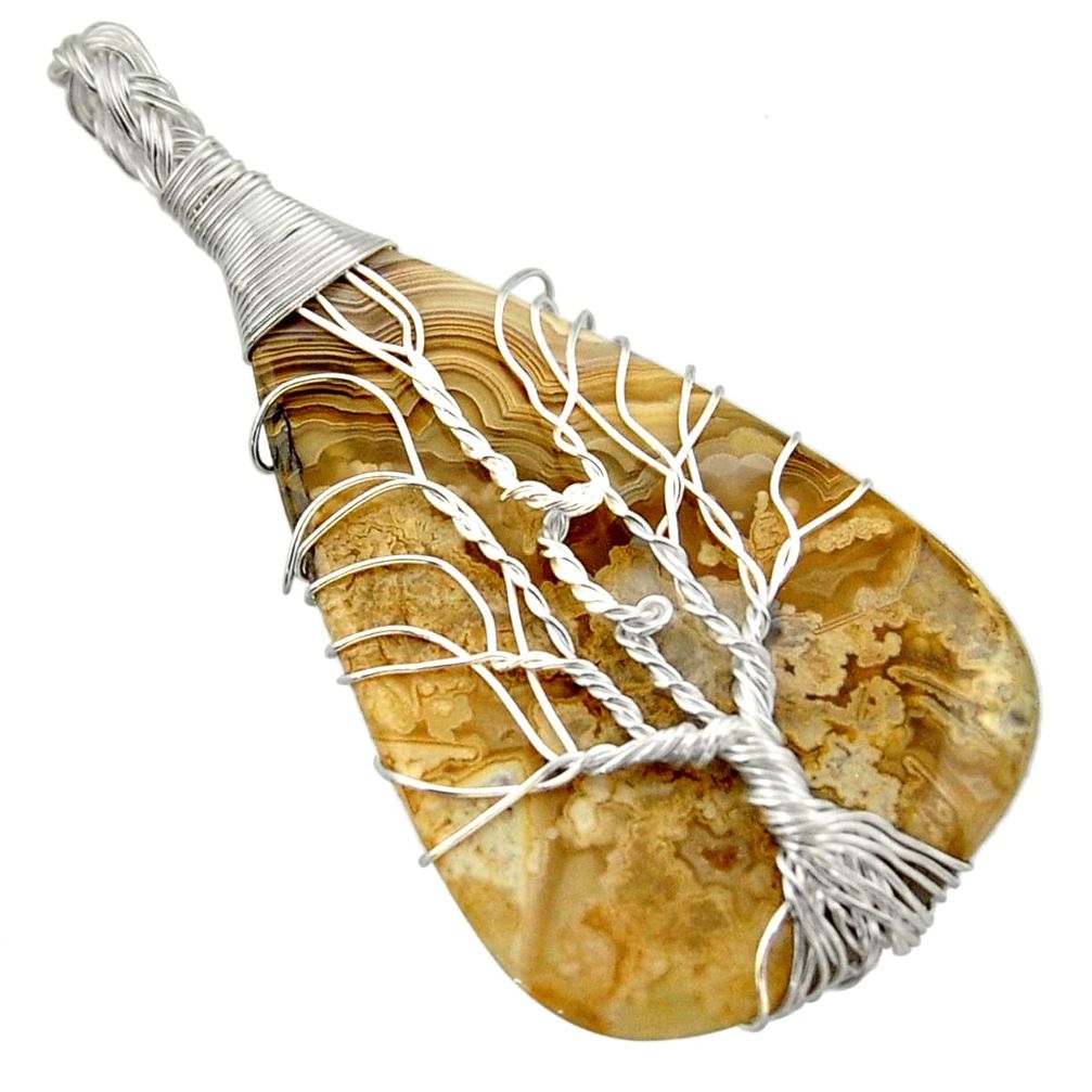 16.88cts natural mexican laguna lace agate silver tree of life pendant d47620