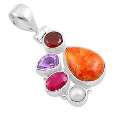 Clearance Sale- 11.55cts natural mojave turquoise amethyst pearl garnet silver pendant u17188