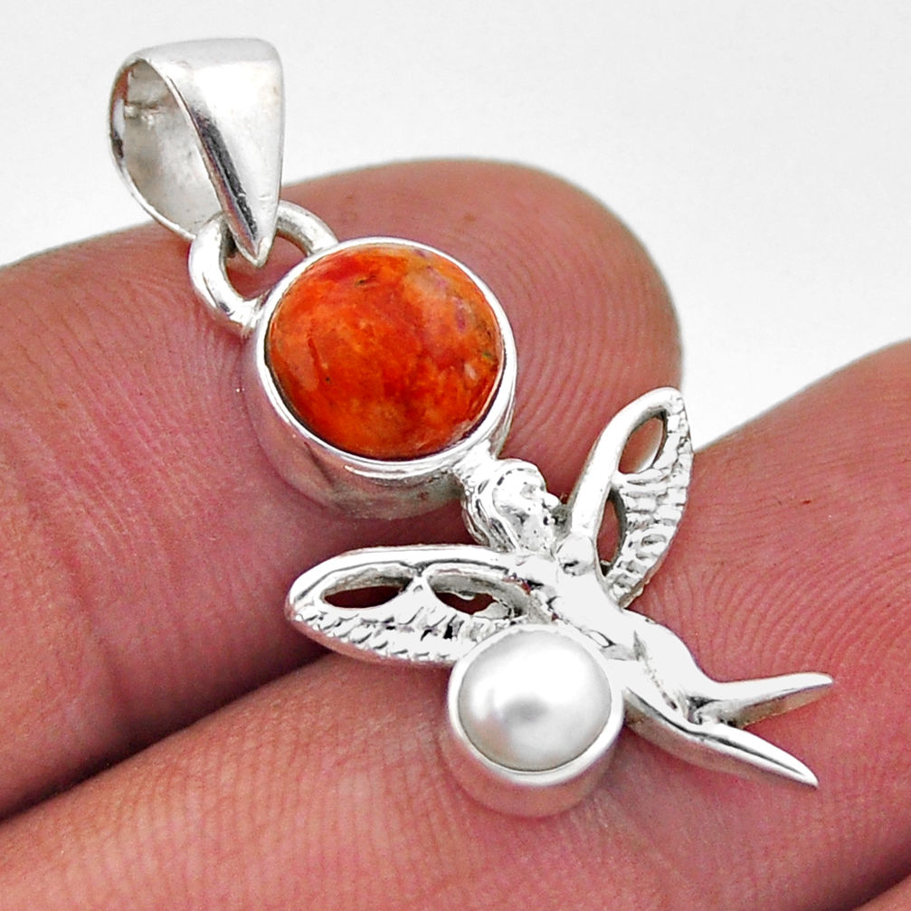 3.80cts natural mojave turquoise pearl silver angel wings fairy pendant n46211