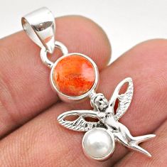 Clearance Sale- 4.04cts natural mojave turquoise pearl silver angel wings fairy pendant t70917