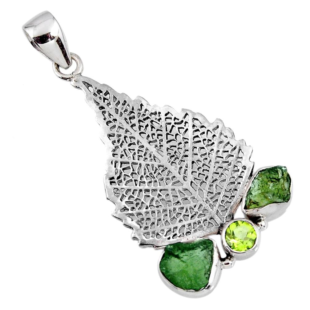 8.05cts natural moldavite (genuine czech) 925 silver deltoid leaf pendant r57108