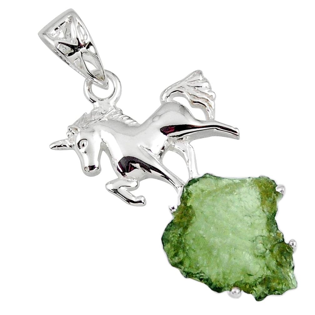 8.80cts natural moldavite (genuine czech) 925 silver horse pendant r56975