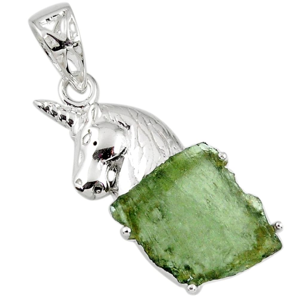 8.94cts natural moldavite (genuine czech) fancy 925 silver horse pendant r56978