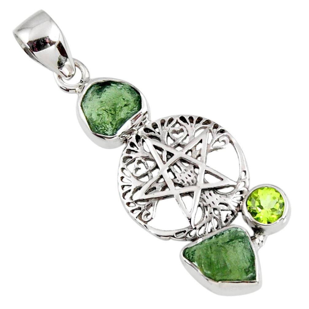 7.15cts natural moldavite (genuine czech) silver star of david pendant r57122