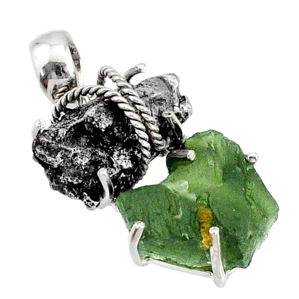 20.17cts natural moldavite campo del cielo (meteorite) 925 silver pendant r72957