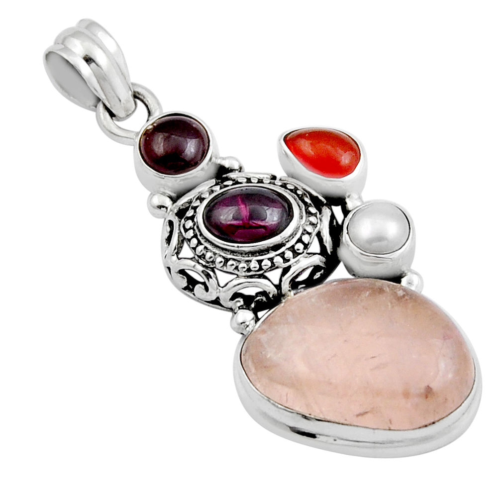 19.93cts natural morganite cornelian pearl garnet 925 silver pendant y22923