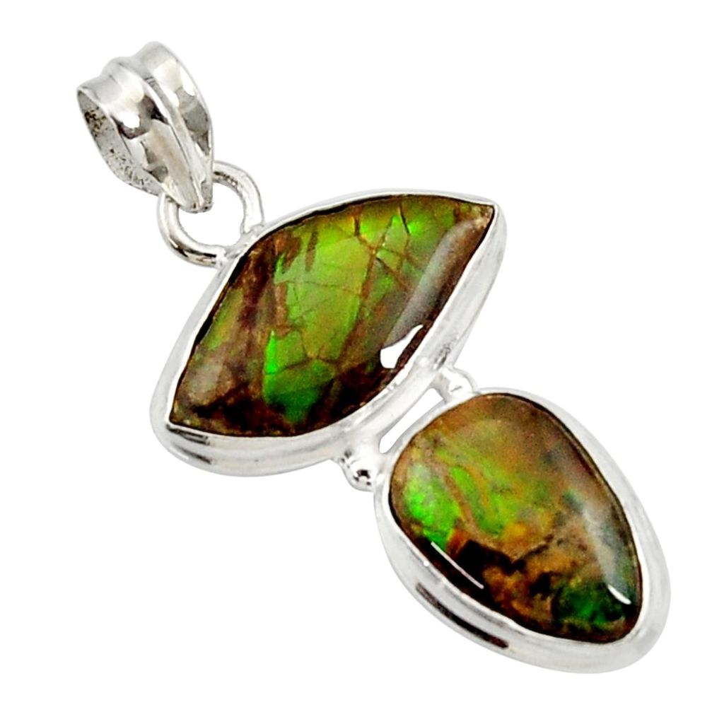 14.23cts natural multi color ammolite (canadian) 925 silver pendant d44676