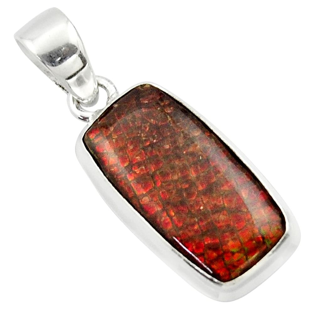 11.57cts natural multi color ammolite (canadian) 925 silver pendant r40158