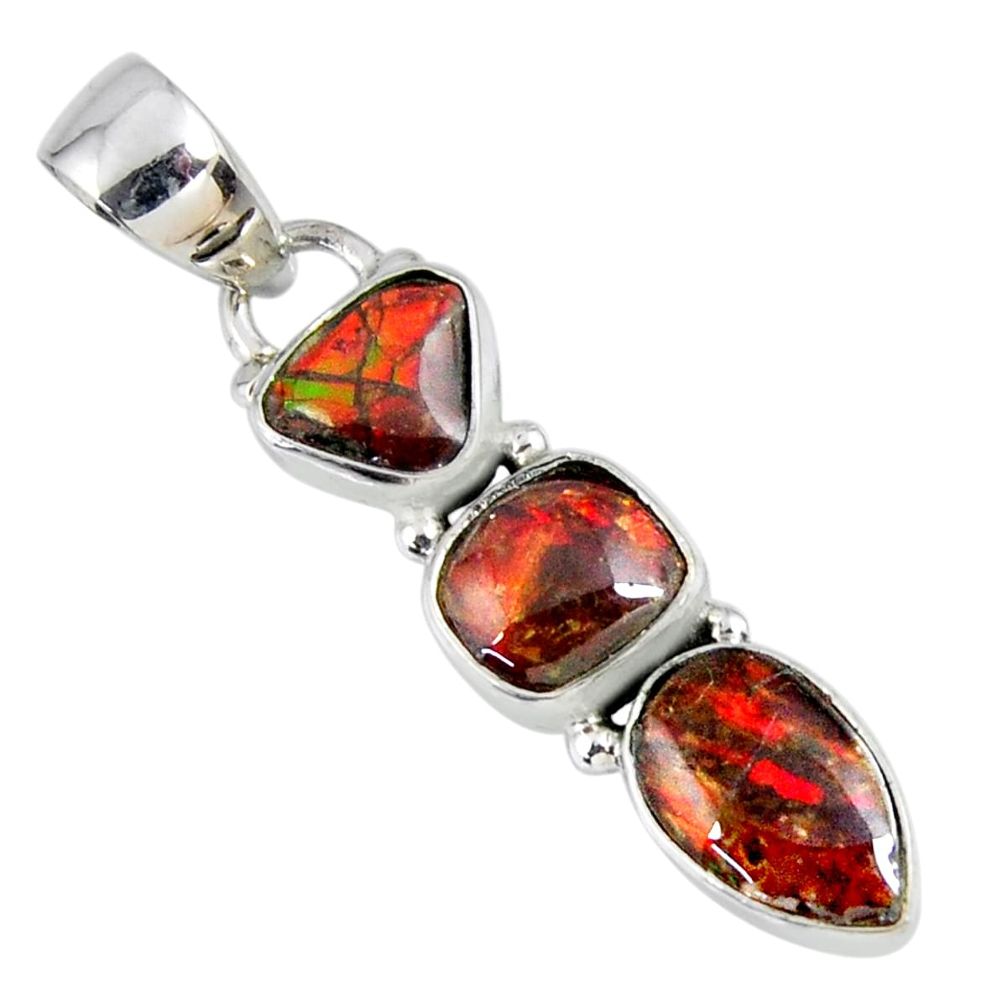 8.44cts natural multi color ammolite (canadian) 925 silver pendant r55703