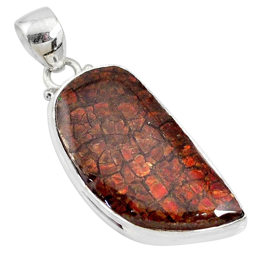 18.15cts natural multi color ammolite (canadian) 925 silver pendant r72950