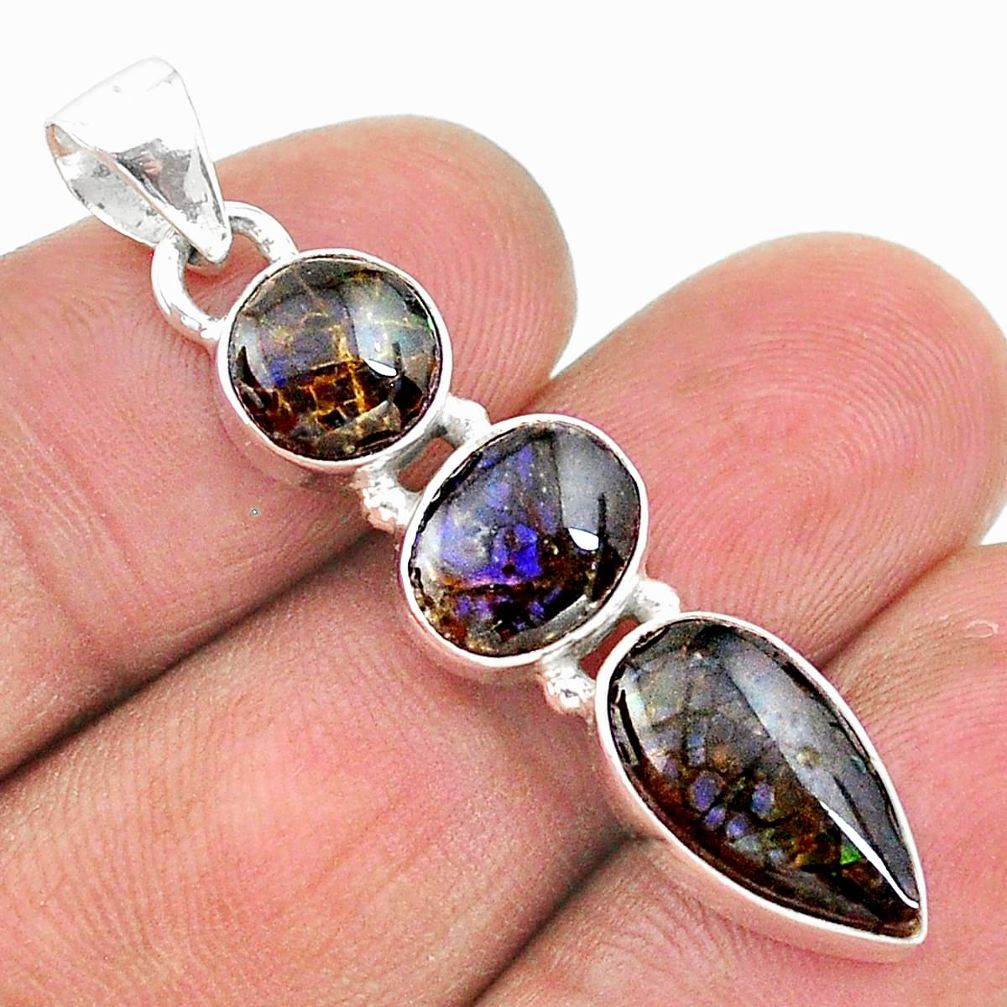 8.84cts natural multi color ammolite (canadian) 925 silver pendant t18883