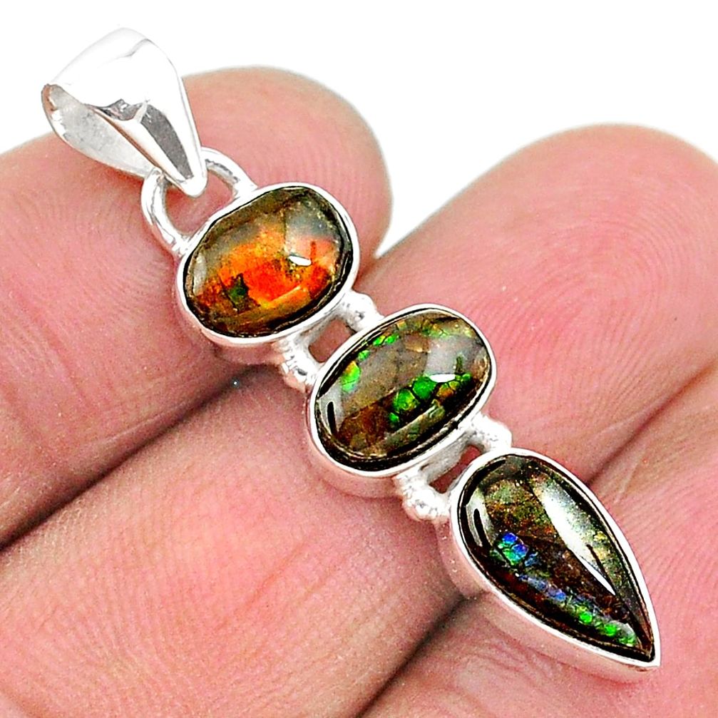 8.09cts natural multi color ammolite (canadian) 925 silver pendant t18901