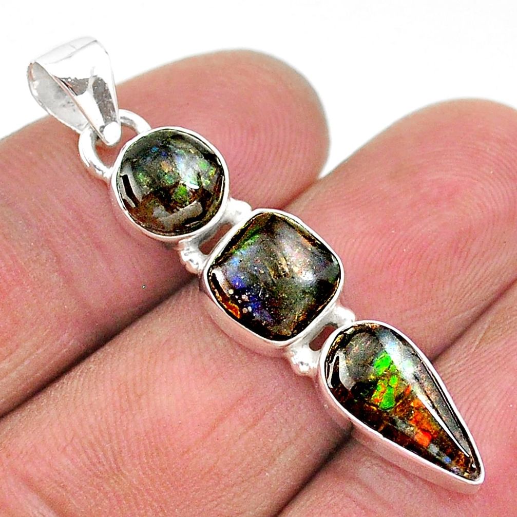 8.49cts natural multi color ammolite (canadian) 925 silver pendant t18919