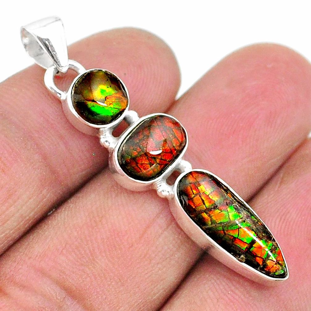 8.51cts natural multi color ammolite (canadian) 925 silver pendant t18920