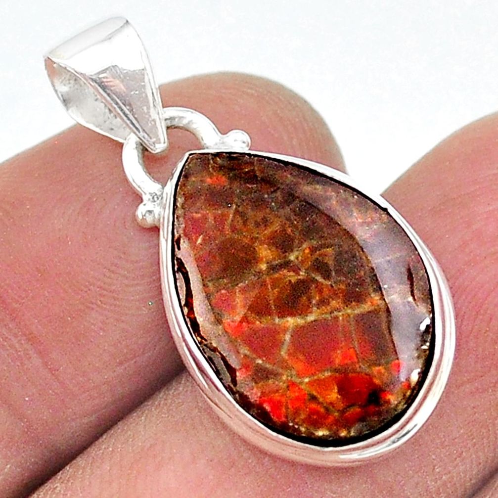 8.12cts natural multi color ammolite (canadian) 925 silver pendant t18923