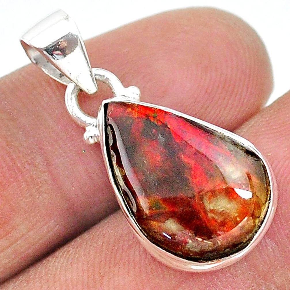 7.66cts natural multi color ammolite (canadian) 925 silver pendant t18926