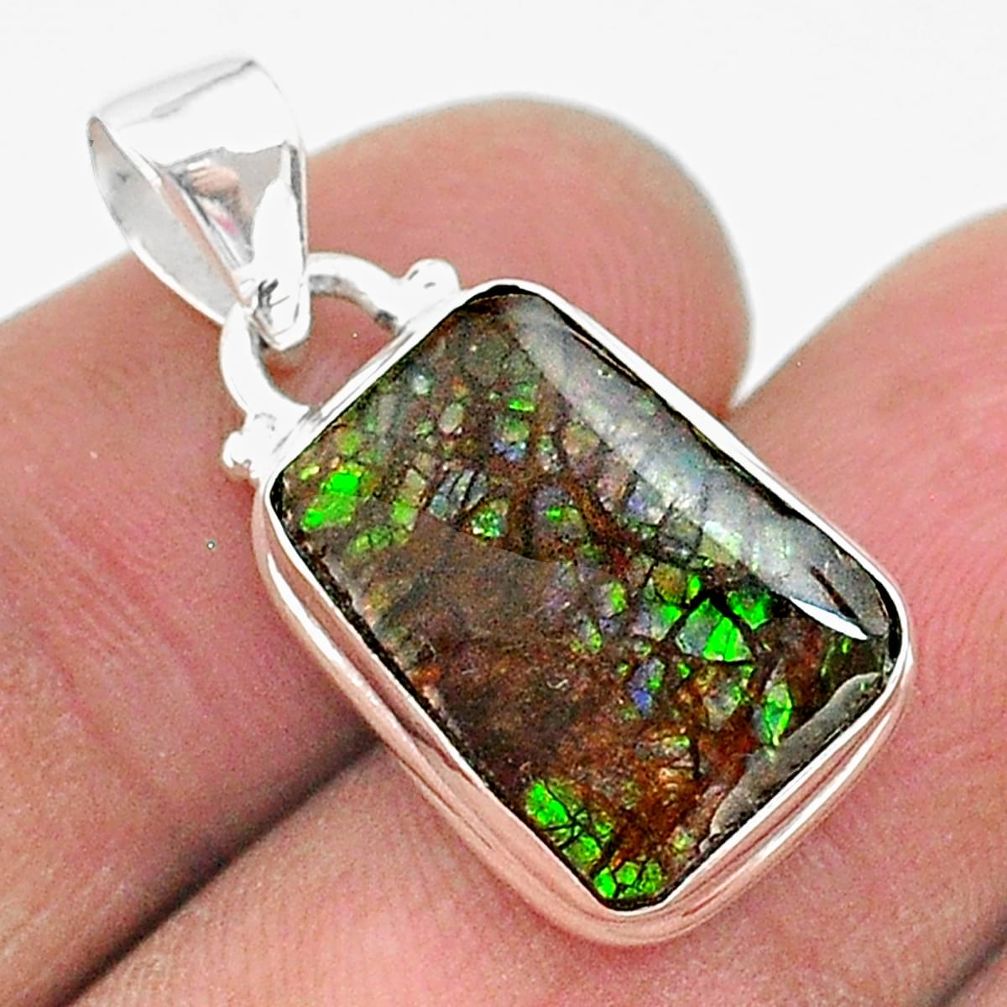 8.56cts natural multi color ammolite (canadian) 925 silver pendant t18927