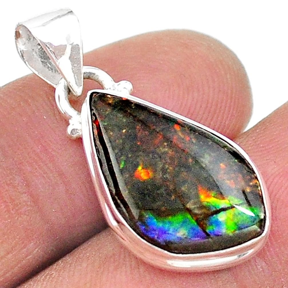 8.12cts natural multi color ammolite (canadian) 925 silver pendant t18931