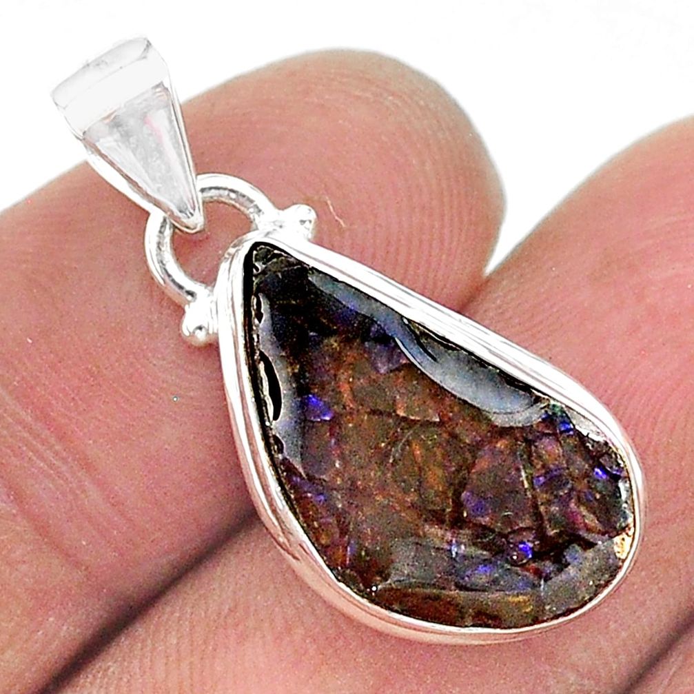 7.66cts natural multi color ammolite (canadian) 925 silver pendant t18935
