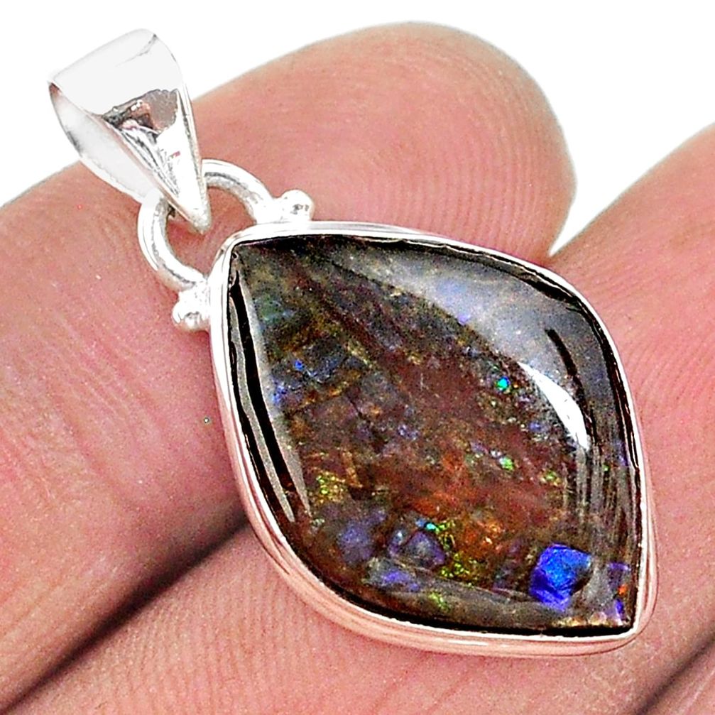 10.19cts natural multi color ammolite (canadian) 925 silver pendant t18937