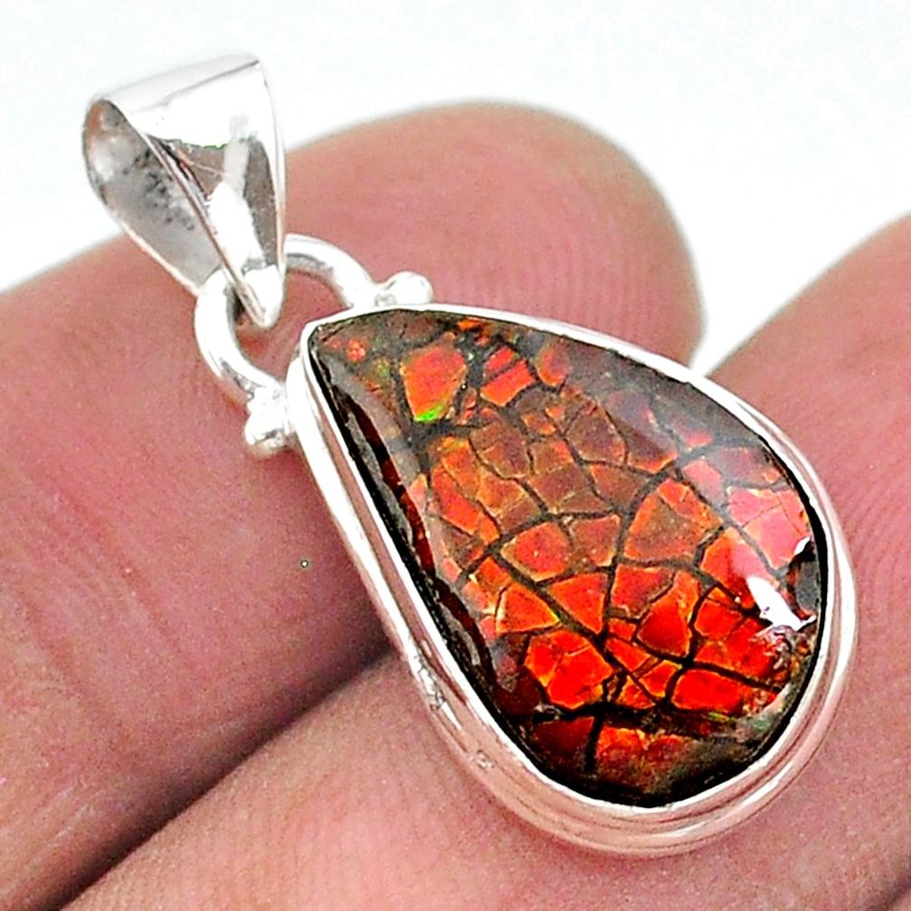 8.12cts natural multi color ammolite (canadian) 925 silver pendant t18951