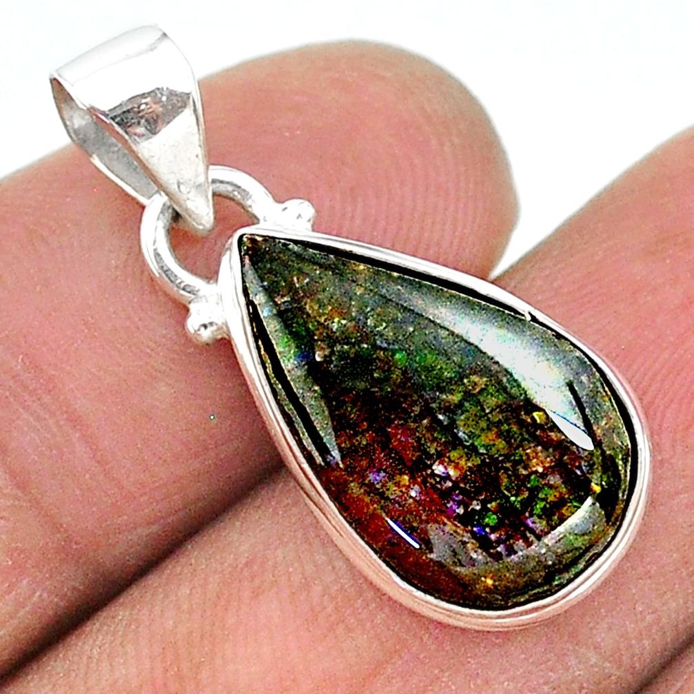 8.49cts natural multi color ammolite (canadian) 925 silver pendant t18953