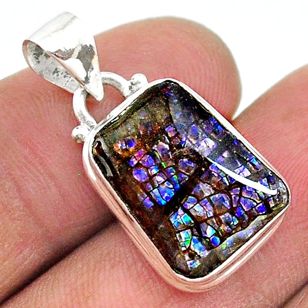 8.87cts natural multi color ammolite (canadian) 925 silver pendant t18954