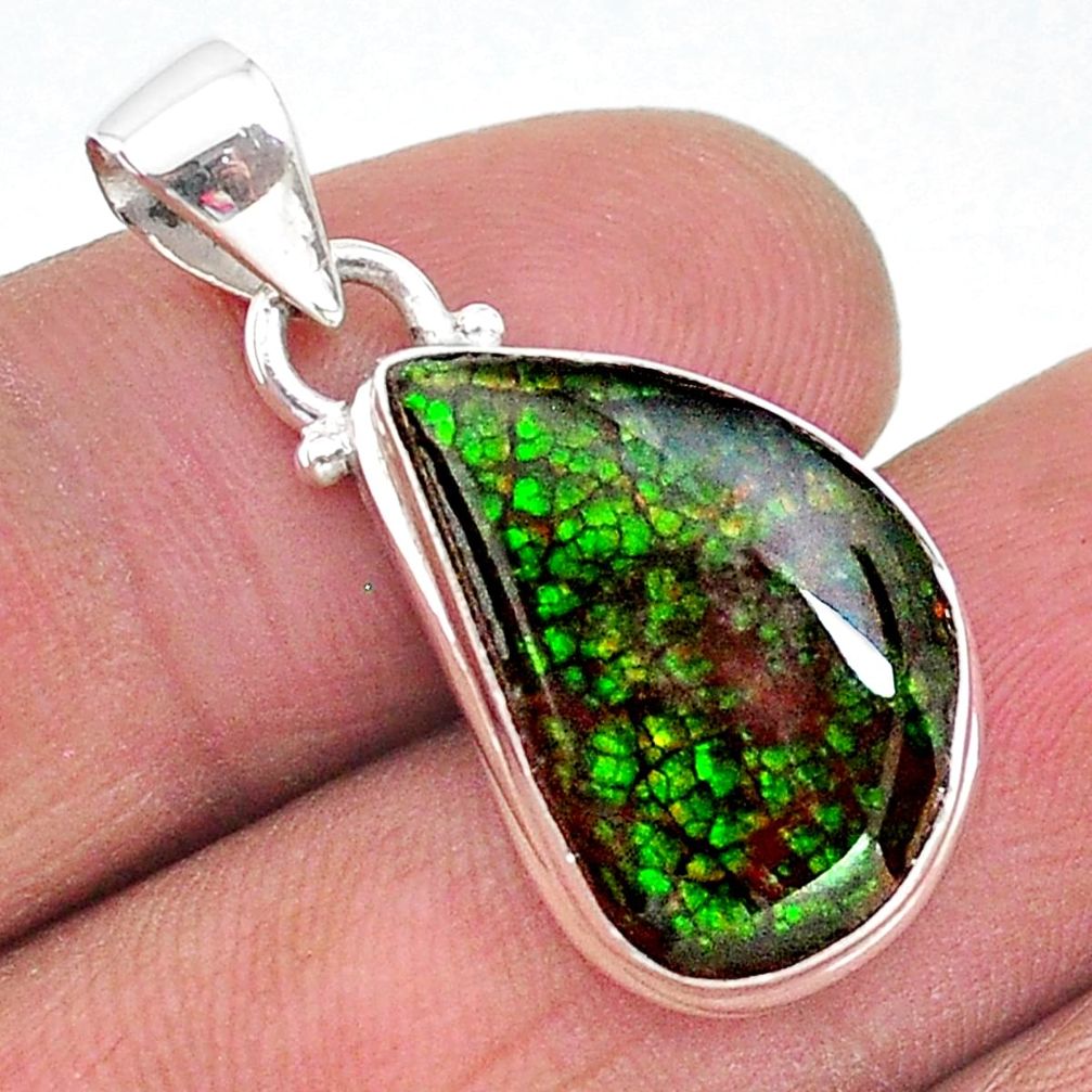 8.84cts natural multi color ammolite (canadian) 925 silver pendant t18959