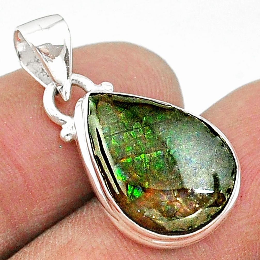 7.50cts natural multi color ammolite (canadian) 925 silver pendant t18965