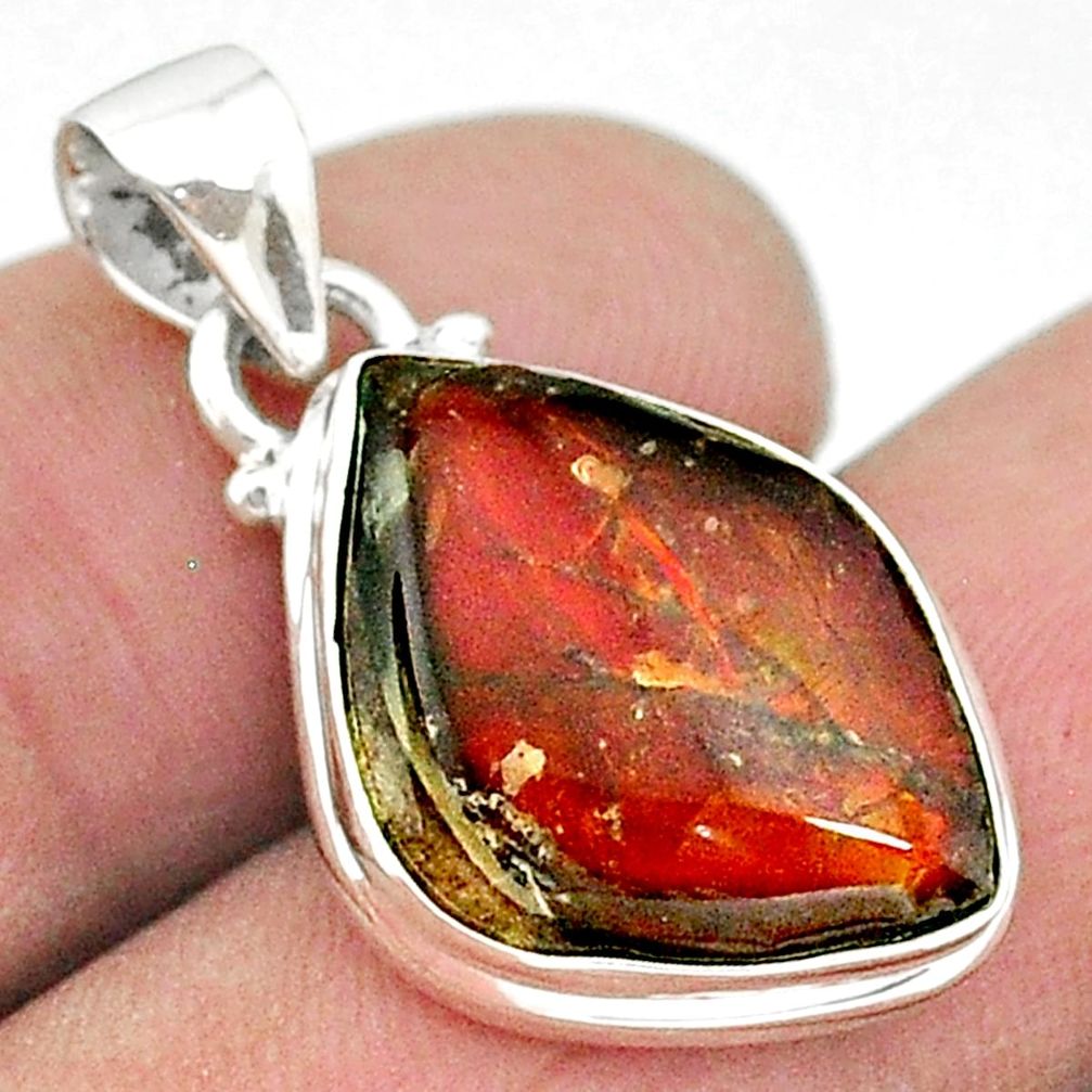 8.49cts natural multi color ammolite (canadian) 925 silver pendant t18966