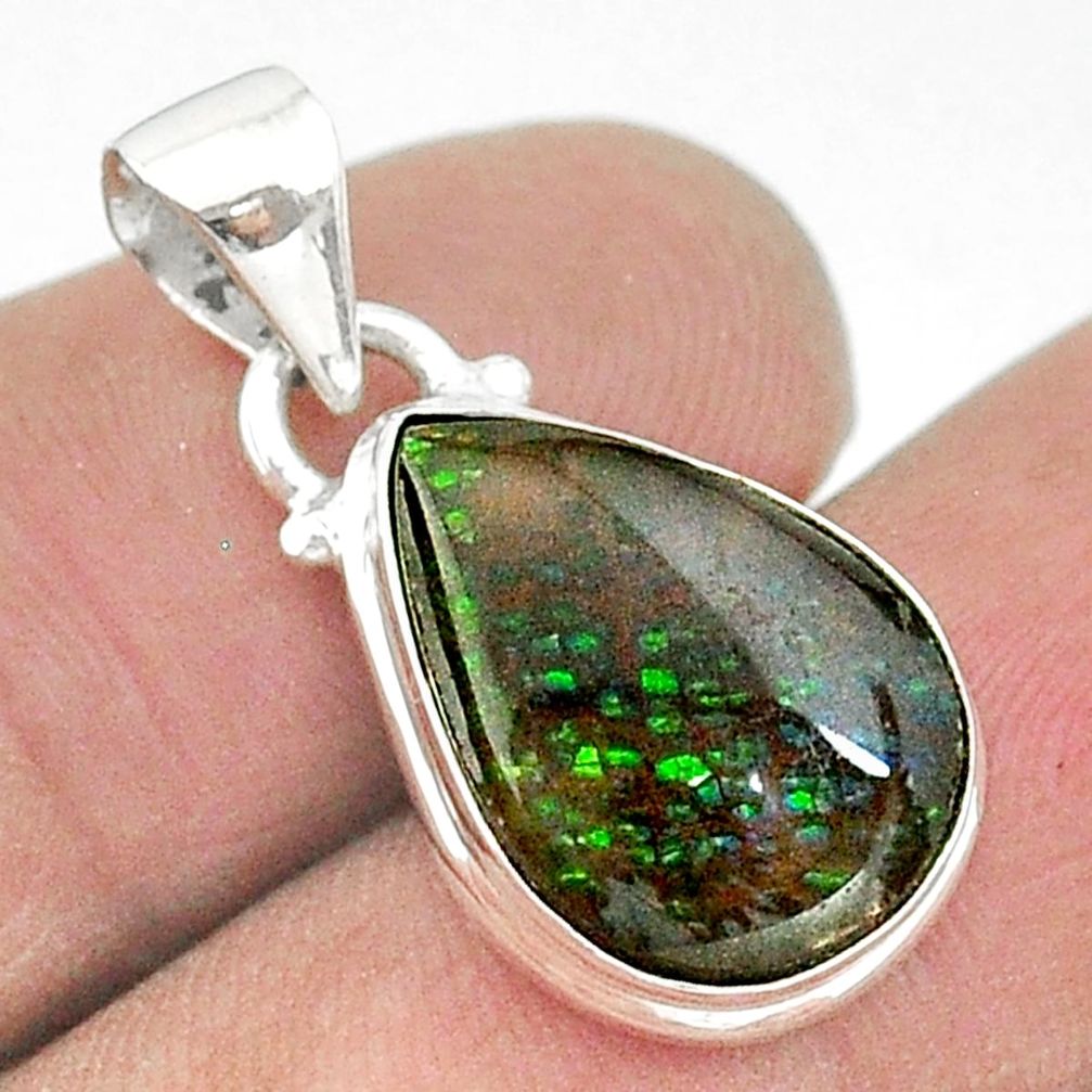 7.17cts natural multi color ammolite (canadian) 925 silver pendant t18967