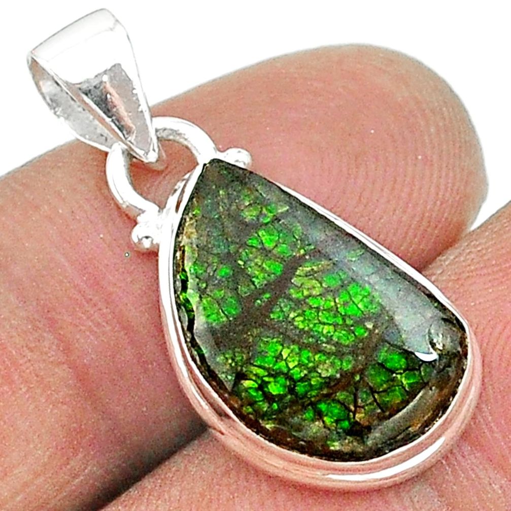 6.73cts natural multi color ammolite (canadian) 925 silver pendant t18969