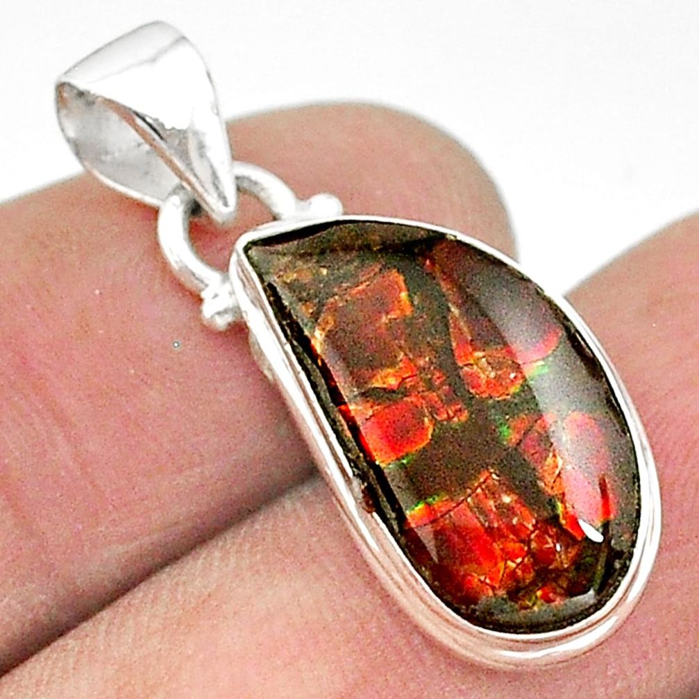 8.10cts natural multi color ammolite (canadian) 925 silver pendant t18970