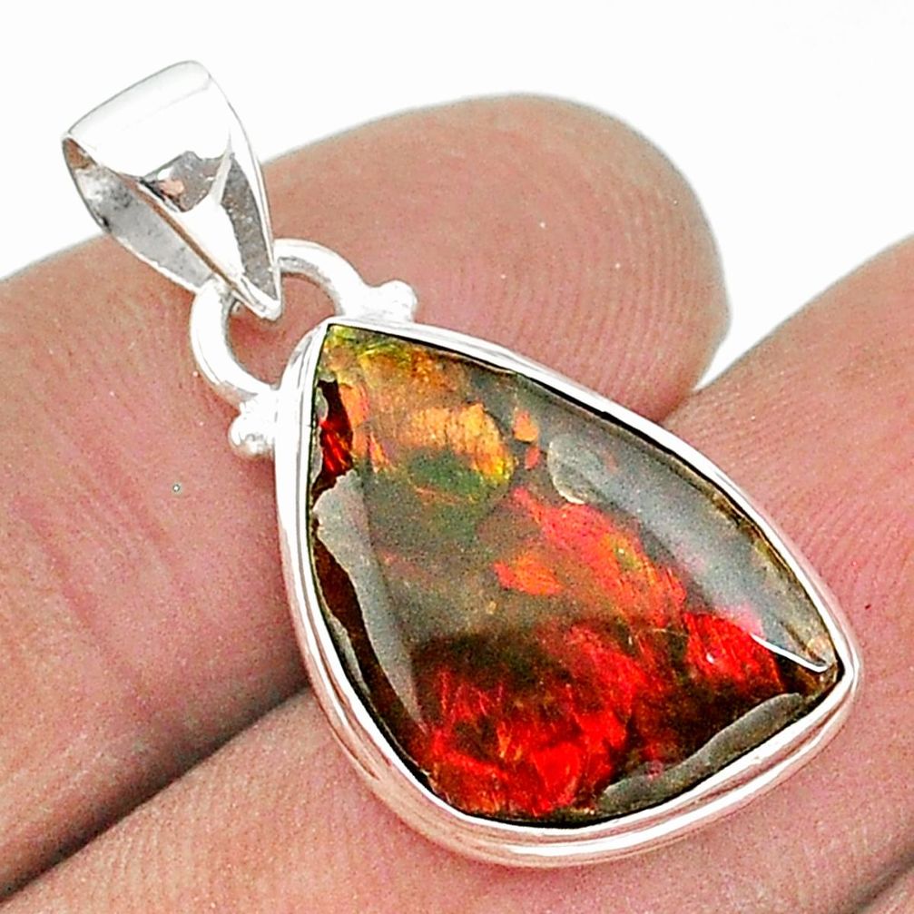 8.45cts natural multi color ammolite (canadian) 925 silver pendant t18971