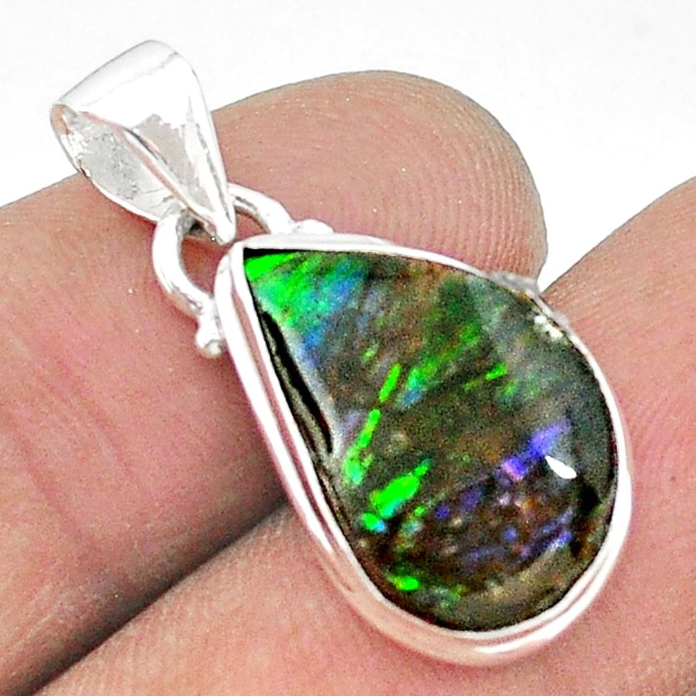 7.68cts natural multi color ammolite (canadian) 925 silver pendant t18973