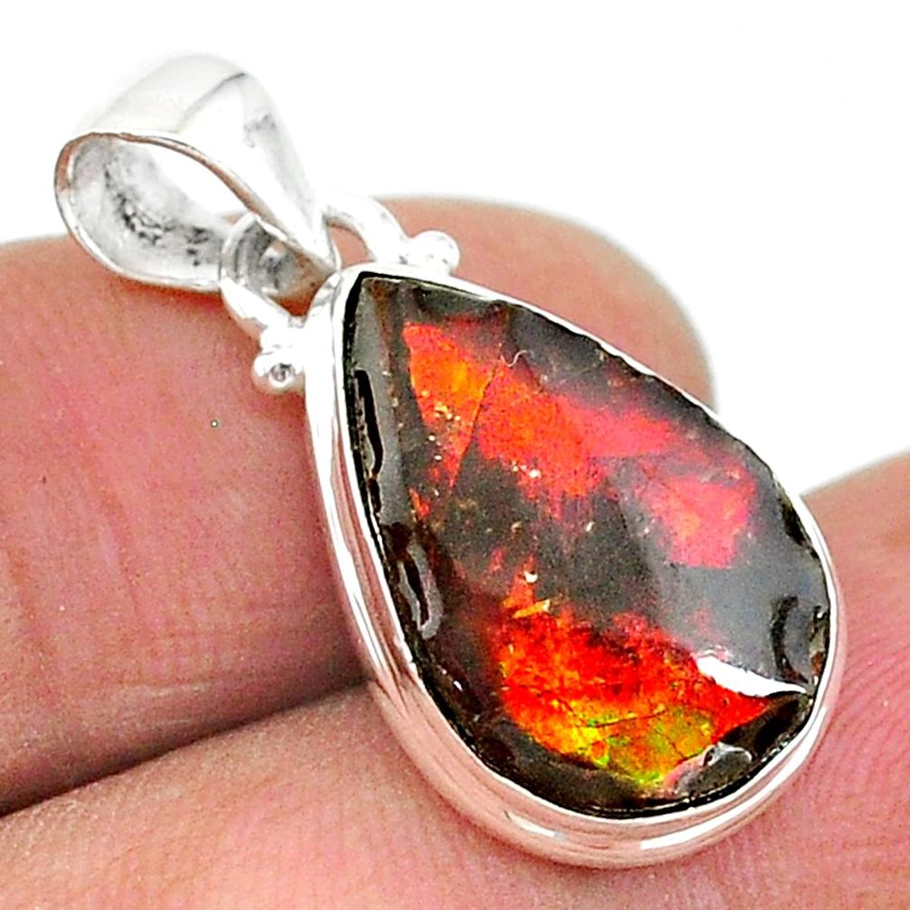 8.39cts natural multi color ammolite (canadian) 925 silver pendant t18982