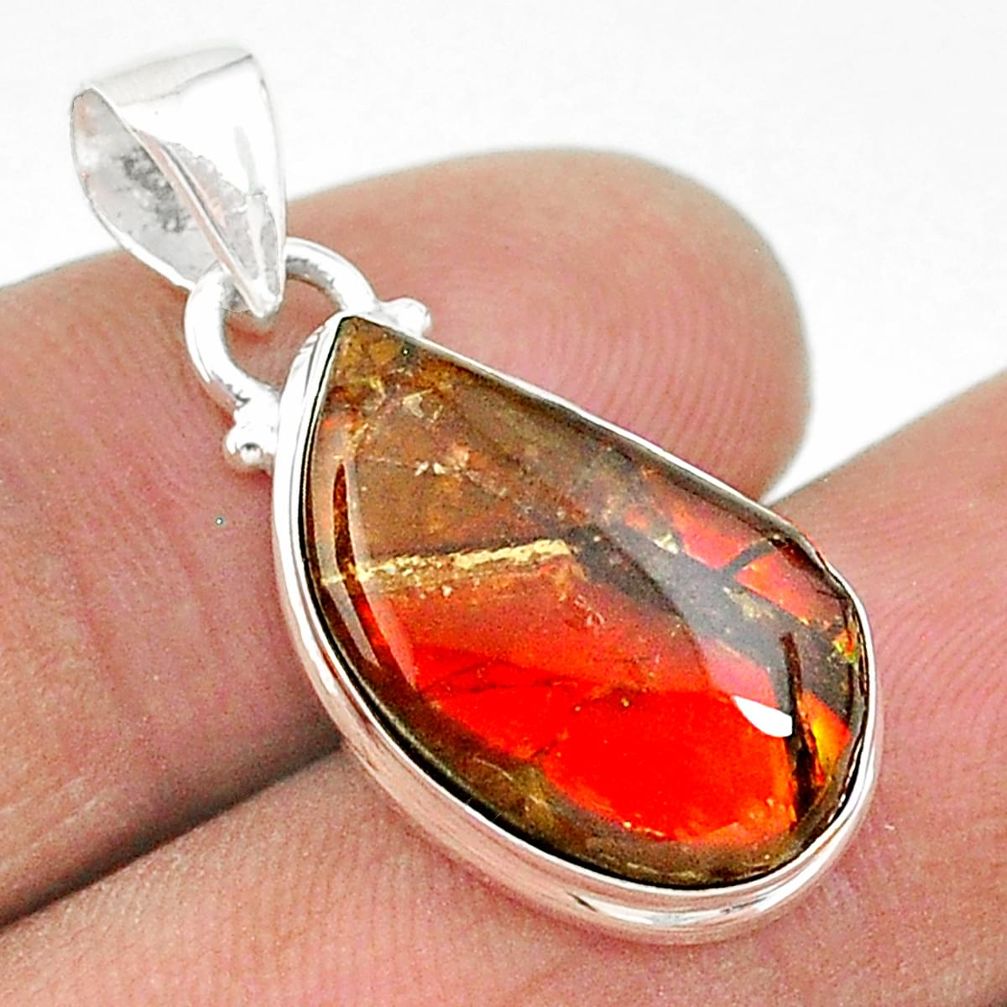 8.81cts natural multi color ammolite (canadian) 925 silver pendant t18993