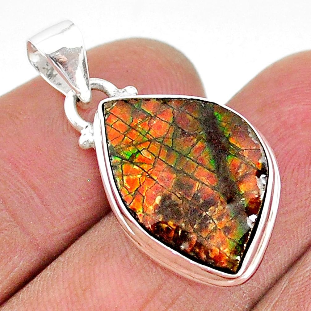 9.82cts natural multi color ammolite (canadian) 925 silver pendant t18997