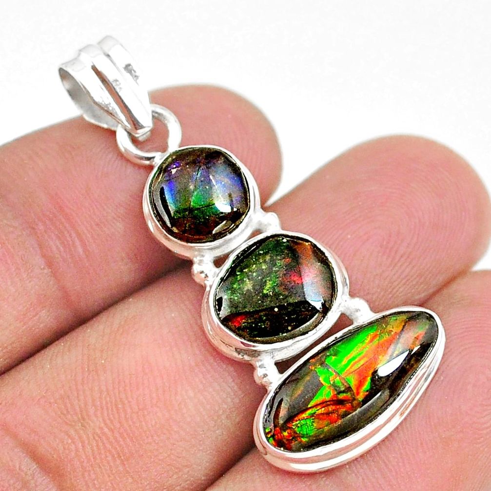 11.20cts natural multi color ammolite (canadian) 925 silver pendant t34842