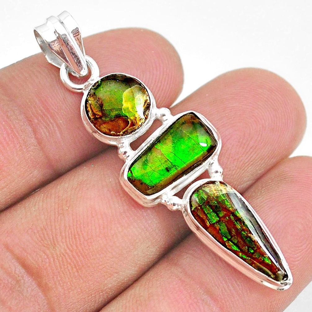 11.07cts natural multi color ammolite (canadian) 925 silver pendant t34845