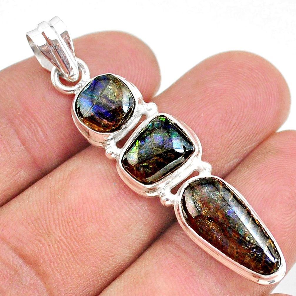 11.07cts natural multi color ammolite (canadian) 925 silver pendant t34851